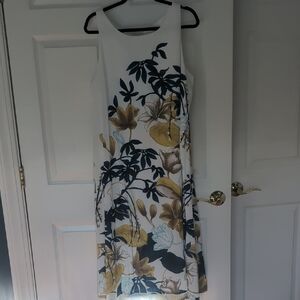 Chico's Elegant White and Gold Floral Midi Dress